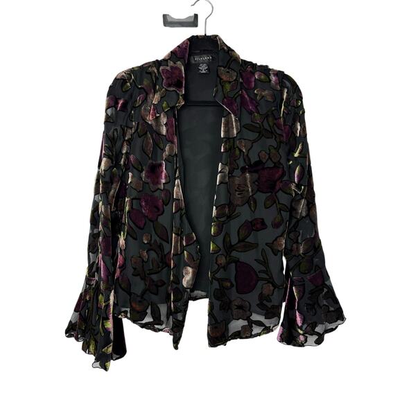 Silkland Floral Burnout Velvet Jacket Size 14 Black Purple Sheer Boho Whimsygoth - Picture 1 of 9